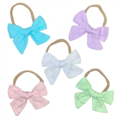 Sydney So Sweet Baby Boutique 5 Pack Pastel Cotton Bow Nylon Toddler Or Baby Headbands