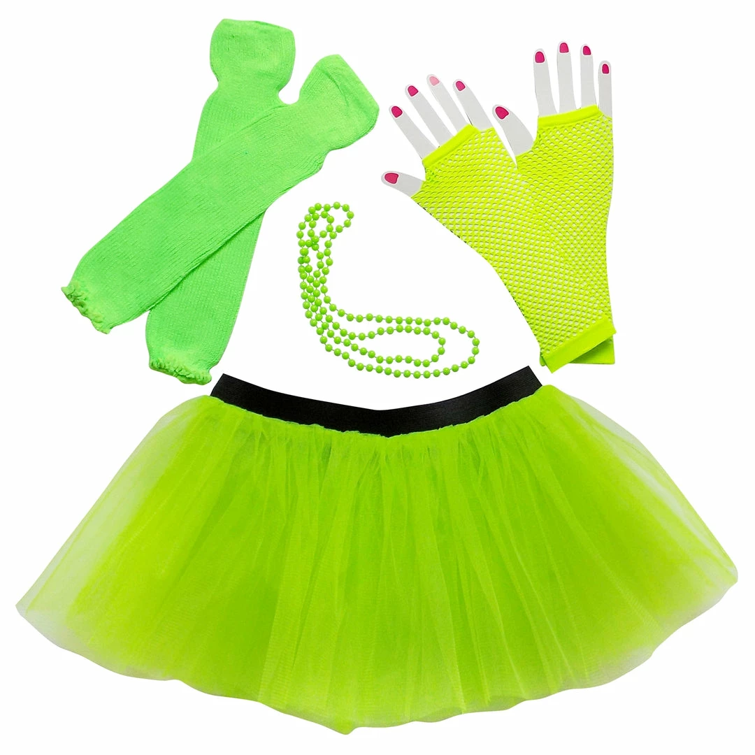 Sydney So Sweet 80s Outfits 80s Costume For Teens Or Women In Neon Lime Green With Tutu & Accessories 1 Sydney So Sweet 80s Outfits 80s Costume For Teens Or Women In Neon Lime Green With Tutu & Accessories
