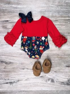 Sydney So Sweet Baby Boutique Night At The Nutcracker Red Ruffle Girls Christmas Baby Romper