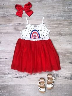 Sydney So Sweet New Arrivals American Cutie Boho Rainbow Blue & Red Tulle Chiffon Girls 4th Of July Dress
