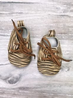 Sydney So Sweet Baby Boutique Tiger Stripe Brown Tie Baby Or Toddler Moccasins