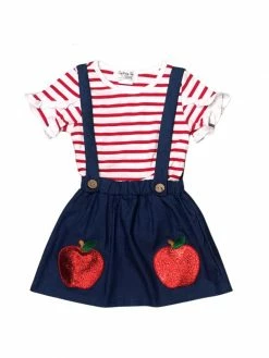 Sydney So Sweet New Arrivals Apple Of My Eye Stripe Sequin Red & Navy Girls Suspender Skirt Outfit 6 Sydney So Sweet New Arrivals Apple Of My Eye Stripe Sequin Red & Navy Girls Suspender Skirt Outfit