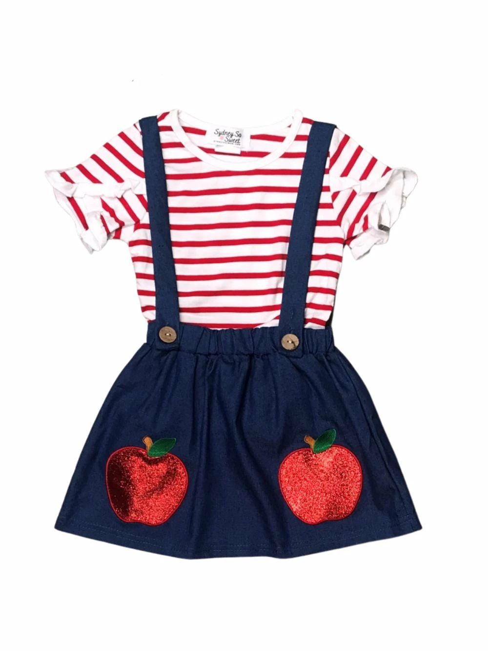 Sydney So Sweet New Arrivals Apple Of My Eye Stripe Sequin Red & Navy Girls Suspender Skirt Outfit 3 Sydney So Sweet New Arrivals Apple Of My Eye Stripe Sequin Red & Navy Girls Suspender Skirt Outfit