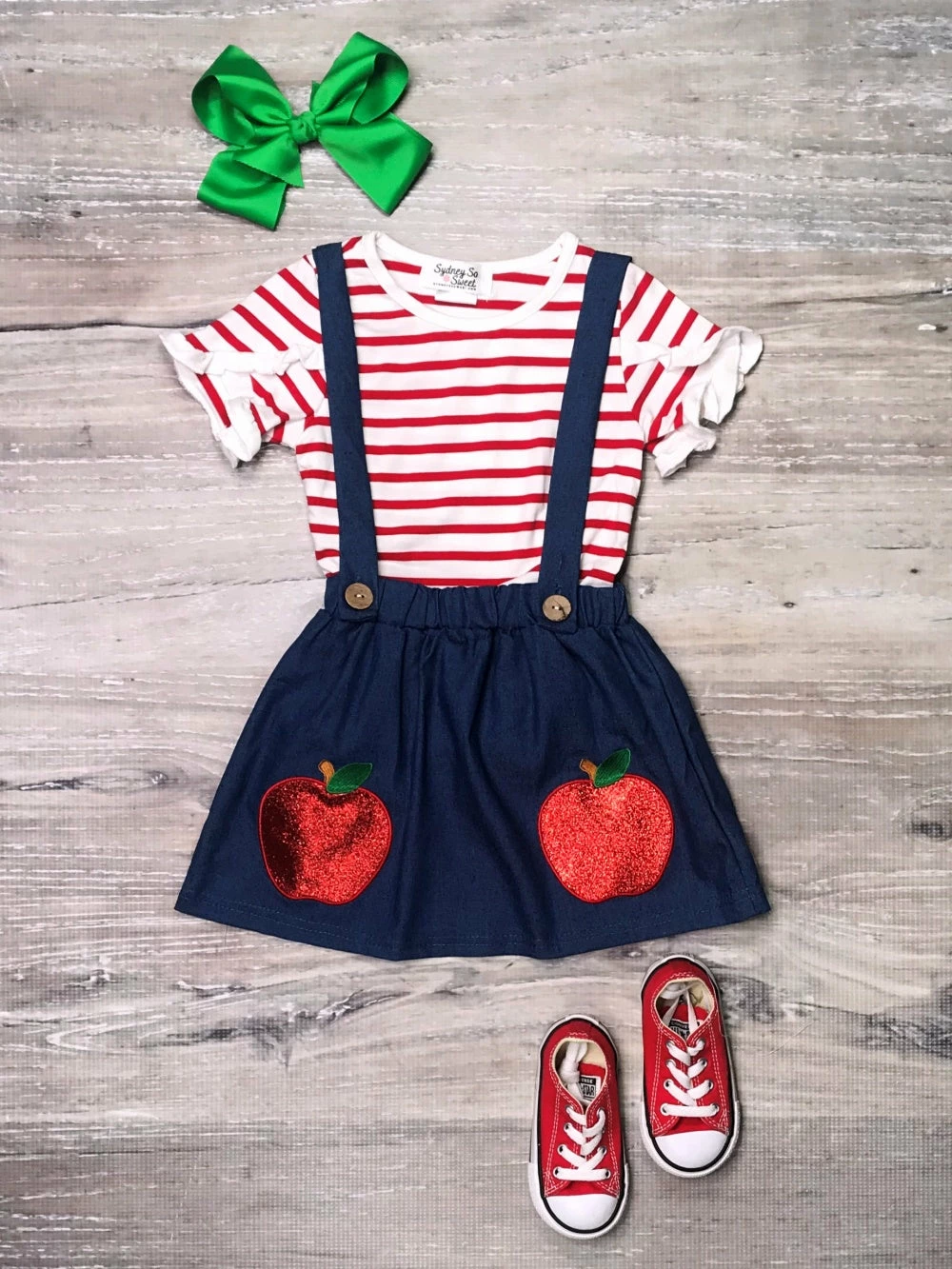 Sydney So Sweet New Arrivals Apple Of My Eye Stripe Sequin Red & Navy Girls Suspender Skirt Outfit 2 Sydney So Sweet New Arrivals Apple Of My Eye Stripe Sequin Red & Navy Girls Suspender Skirt Outfit