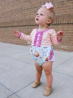 Sydney So Sweet Autumn Is Calling Orange Stripe Pumpkin Girls Fall Baby Romper Baby Boutique