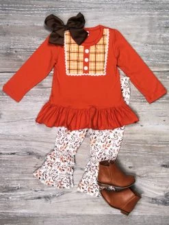 Sydney So Sweet 2 Piece Pants Outfits Autumn Ivy Orange Ruffle Girls Fall Boutique Style Outfit