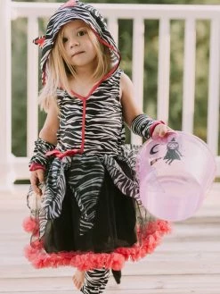 Sydney So Sweet Costumes For Kids Zebra Costume, Hot Pink & Black Zebra Deluxe Hoodie Halloween Dress Up For Girls