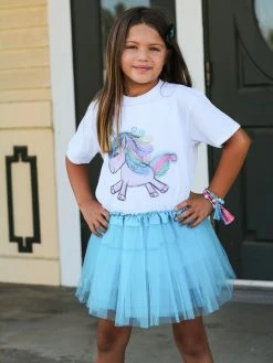 Sydney So Sweet Light Blue Tutu Skirt - Kids Size 3-Layer Tulle Basic Ballet Dance Costume Tutus For Girls