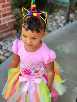 Sydney So Sweet Costumes For Kids Unicorn Costume - Pink Rainbow Girls Tutu Skirt & Top Set