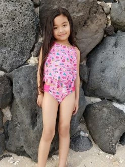 Sydney So Sweet Emoji Summer Fun Girls Swim Two Piece Tiered Tankini Swimsuit