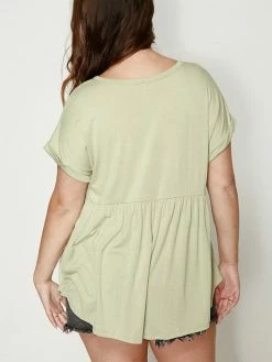 Sydney So Sweet Women's Clothing Bamboo Button Down Women's Plus Size Babydoll Top Green Tea