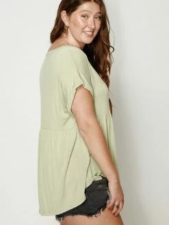 Sydney So Sweet Women's Clothing Bamboo Button Down Women's Plus Size Babydoll Top Green Tea