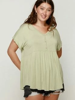Sydney So Sweet Women's Clothing Bamboo Button Down Women's Plus Size Babydoll Top Green Tea