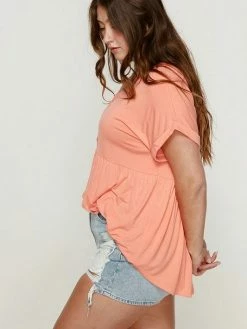 Sydney So Sweet Bamboo Button Down Women's Plus Size Babydoll Top Tropical Coral Women's Clothing