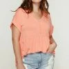Sydney So Sweet Bamboo Button Down Women's Plus Size Babydoll Top Tropical Coral Women's Clothing