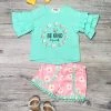 Sydney So Sweet Be Kind To Yourself Blue & Pink Daisy Pom Girls Shorts Outfit