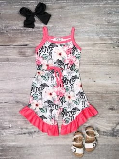 Sydney So Sweet Be Unique Zebra Pink Floral Ruffle Girls Romper Rompers & Jumpsuits