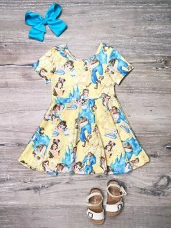 Sydney So Sweet New Arrivals Beast And The Beauty Enchanted Yellow & Blue Girls Princess Skater Dress