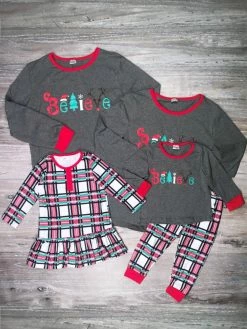 Sydney So Sweet Believe In Christmas Tartan Plaid Matching Family Pajamas