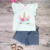 Sydney So Sweet Believe In Unicorns Mint Flutter Sleeve Denim Girls Shorts Outfit