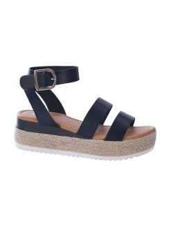 Sydney So Sweet Women's Clothing Black Ankle Strap Platform Espadrille Womens Sandals
