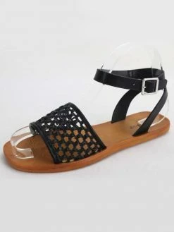 Sydney So Sweet Women's Clothing Black Basket Weave Ankle Strap Women's Sandal