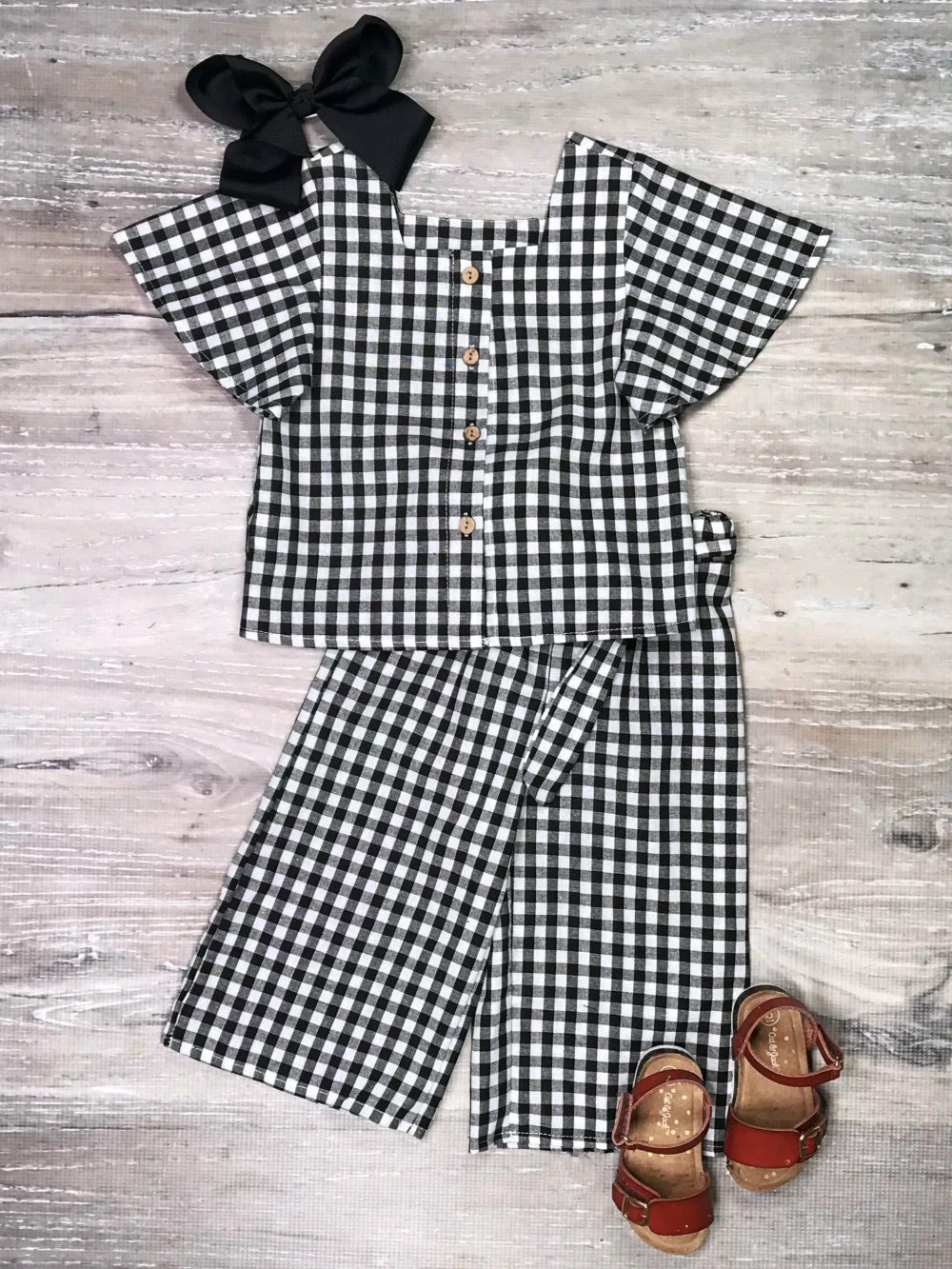 Sydney So Sweet 2 Piece Pants Outfits Black & White Gingham Wide Leg Girls Boutique Outfit 1 Sydney So Sweet 2 Piece Pants Outfits Black & White Gingham Wide Leg Girls Boutique Outfit