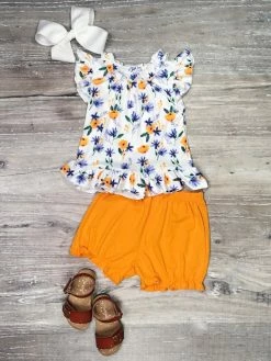 Sydney So Sweet Shorts & Capri Outfits Bloom Baby Bloom Blue & Yellow Floral Ruffle Girls Shorts Outfit