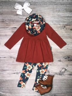 Sydney So Sweet Blossom Into Florals Orange & Navy Girls Scarf Outfit