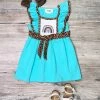 Sydney So Sweet Blue Boho Rainbow Cheetah Cross Ruffle Girls Dress Dresses & Skirt Sets