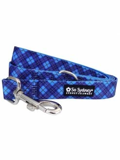 Sydney So Sweet Blue Argyle Preppy Plaid 5' Designer Dog Leash