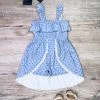 Sydney So Sweet Blue & Navy Polka Dot Lace Ruffle Girls Flyaway Shorts Romper