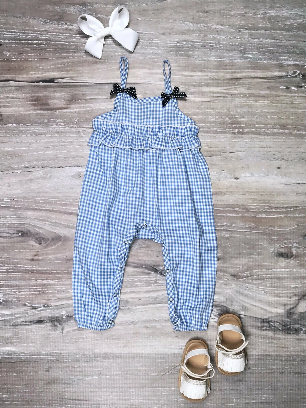 Sydney So Sweet Baby Boutique Blue & White Gingham Plaid Ruffle Girls Baby Romper 1 Sydney So Sweet Baby Boutique Blue & White Gingham Plaid Ruffle Girls Baby Romper