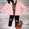 Sydney So Sweet 2 Piece Pants Outfits Blush Cheetah Heart Patch Ruffle Cardigan Three Piece Girls Outfit