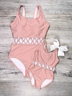 Sydney So Sweet Mommy And Me - Blush Pink Criss Cross One Piece Matching Bathing Suit Mommy & Me & Family Swim