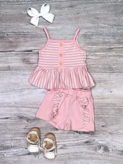 Sydney So Sweet Blush Pink & White Stripe Ruffle Baby Girls Boutique Outfit New Arrivals
