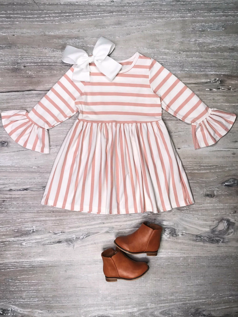 Sydney So Sweet Dresses & Skirt Sets Blush Pink & White Stripe Ruffle Flare Girls Dress 2 Sydney So Sweet Dresses & Skirt Sets Blush Pink & White Stripe Ruffle Flare Girls Dress