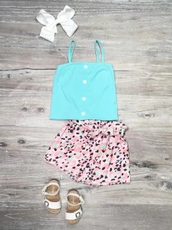 Sydney So Sweet Bright Blue Speckled Pink Dot Girls Shorts Outfit