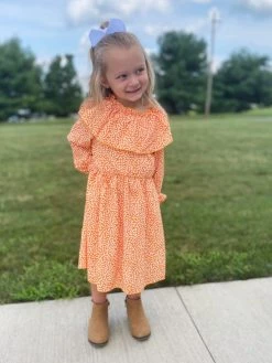 Sydney So Sweet Dresses & Skirt Sets Bright Orange Ditsy Floral Ruffle Girls Dress