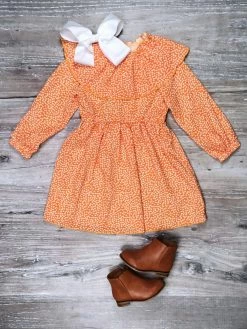 Sydney So Sweet Dresses & Skirt Sets Bright Orange Ditsy Floral Ruffle Girls Dress
