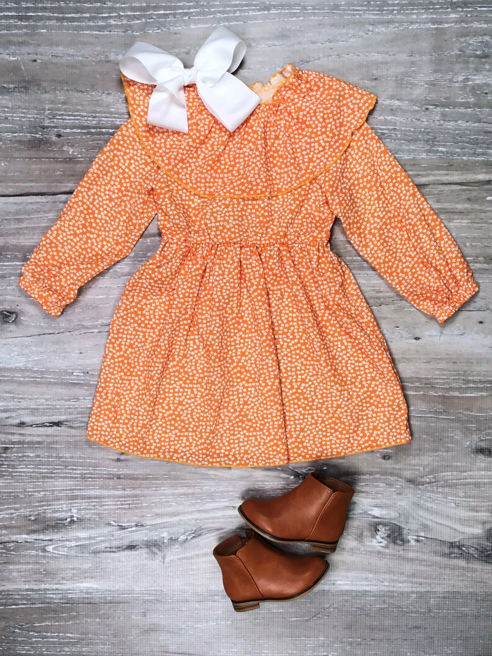 Sydney So Sweet Dresses & Skirt Sets Bright Orange Ditsy Floral Ruffle Girls Dress 2 Sydney So Sweet Dresses & Skirt Sets Bright Orange Ditsy Floral Ruffle Girls Dress