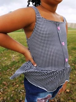 Sydney So Sweet New Arrivals Black & White Gingham Pink Sequin Denim Patch Girls Shorts Outfit