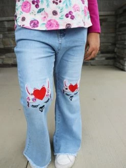 Sydney So Sweet Llama Love Heart Plum Flare Denim Girls Outfit