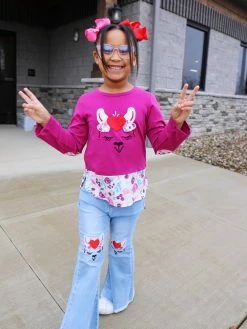 Sydney So Sweet Llama Love Heart Plum Flare Denim Girls Outfit