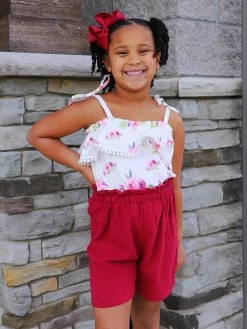 Sydney So Sweet Plum Floral Perfection Cold Shoulder Girls Shorts Outfit Shorts & Capri Outfits