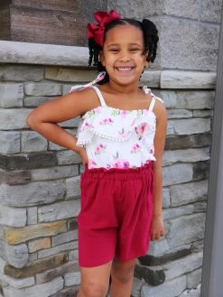 Sydney So Sweet Plum Floral Perfection Cold Shoulder Girls Shorts Outfit Shorts & Capri Outfits