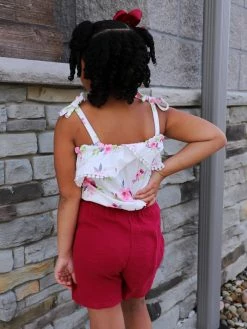 Sydney So Sweet Plum Floral Perfection Cold Shoulder Girls Shorts Outfit Shorts & Capri Outfits