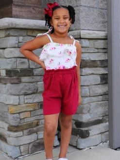 Sydney So Sweet Plum Floral Perfection Cold Shoulder Girls Shorts Outfit Shorts & Capri Outfits