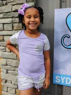 Sydney So Sweet Sassy Sequin Lavender Purple Girls Shorts Outfit 10 Sydney So Sweet Sassy Sequin Lavender Purple Girls Shorts Outfit