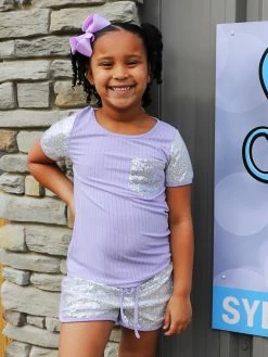 Sydney So Sweet Sassy Sequin Lavender Purple Girls Shorts Outfit